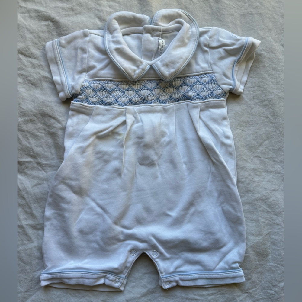 Babycottons White Romper with Blue Detailing